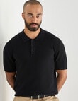 Laidlaw + Leeds Knitted Short Sleeve Button Down Polo Shirt, Black product photo View 05 S