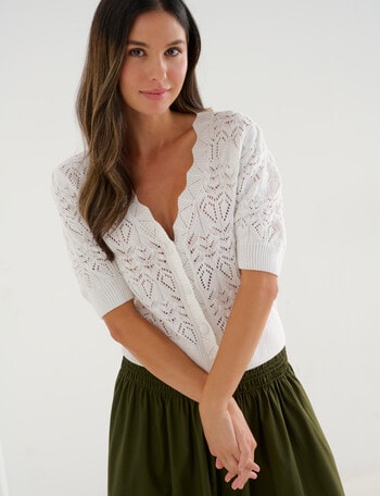 Whistle Crochet Cardigan, Ecru product photo