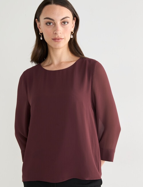 Oliver Black 3/4 Sleeve Double Layer Top, Fig product photo