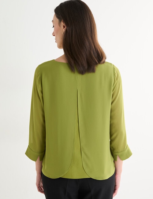 Oliver Black 3/4 Sleeve Double Layer Top, Moss product photo View 02 L