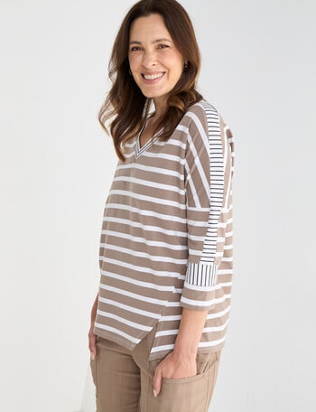 Line 7 Marco Stripe Panelled Top, Mineral & White product photo