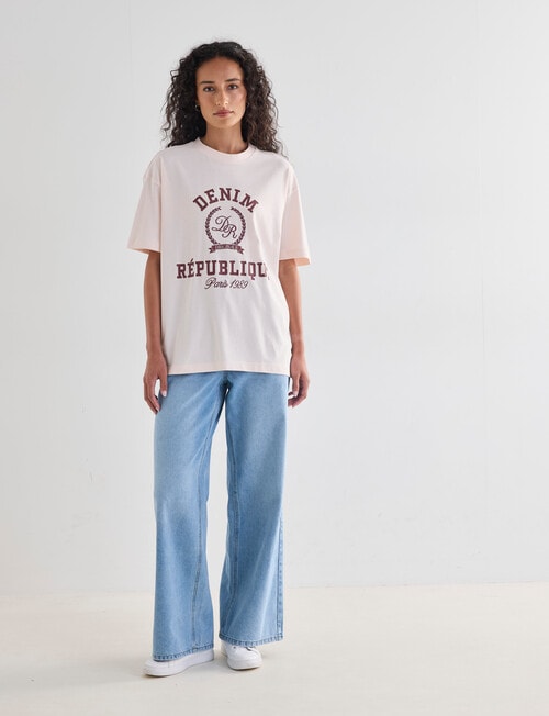 Denim Republic Boxy College Tee, Pale Pink product photo View 03 L
