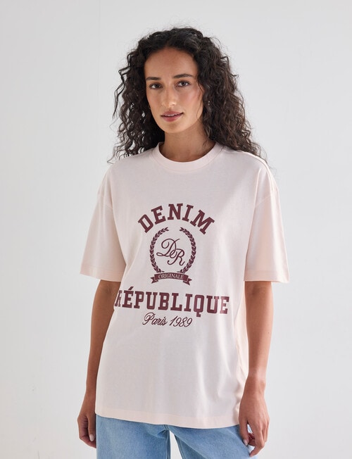 Denim Republic Boxy College Tee, Pale Pink product photo View 04 L