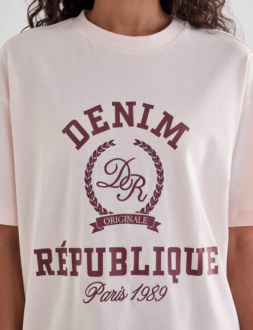 Denim Republic Boxy College Tee, Pale Pink product photo View 05 L