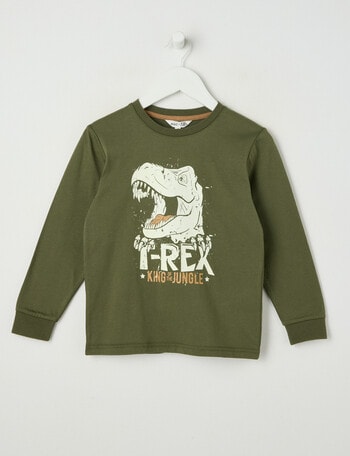 Mac & Ellie T Rex Glow Long Sleeve Cuffed Tee, Khaki product photo