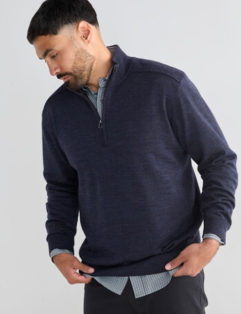 Logan Knit Elmer 1/4 Zip Long Sleeve Pullover, Navy product photo