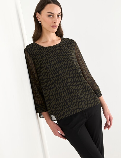Oliver Black 3/4 Sleeve Double Layer Top, Cobblestone product photo