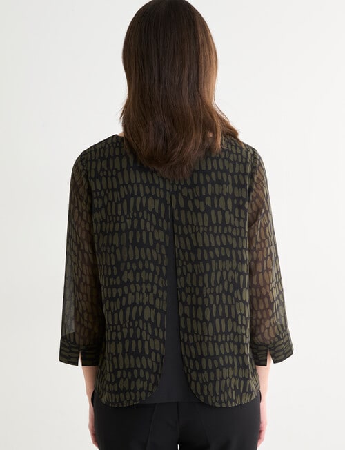 Oliver Black 3/4 Sleeve Double Layer Top, Cobblestone product photo View 02 L