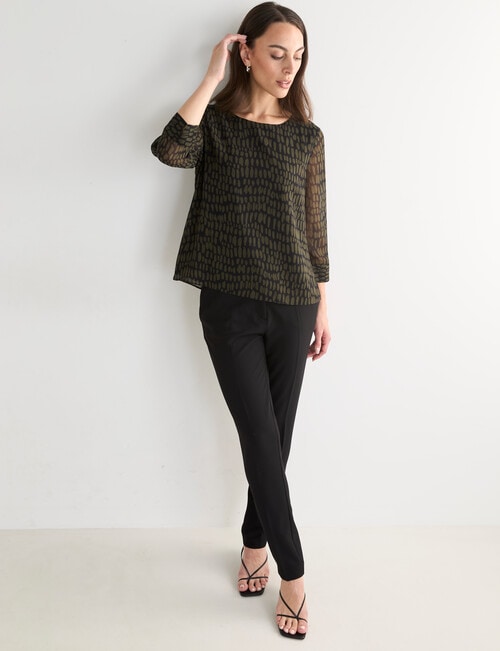 Oliver Black 3/4 Sleeve Double Layer Top, Cobblestone product photo View 03 L