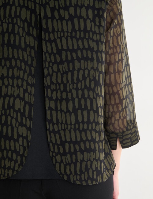 Oliver Black 3/4 Sleeve Double Layer Top, Cobblestone product photo View 06 L