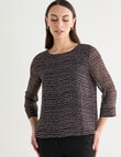 Oliver Black 3/4 Sleeve Double Layer Top, Pebble product photo