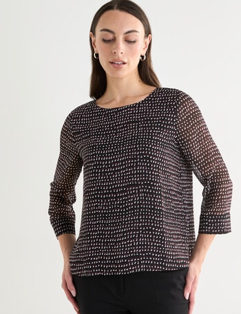 Oliver Black 3/4 Sleeve Double Layer Top, Pebble product photo