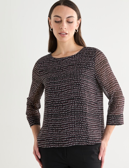 Oliver Black 3/4 Sleeve Double Layer Top, Pebble product photo