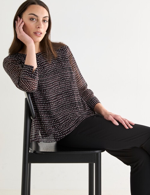 Oliver Black 3/4 Sleeve Double Layer Top, Pebble product photo View 05 L