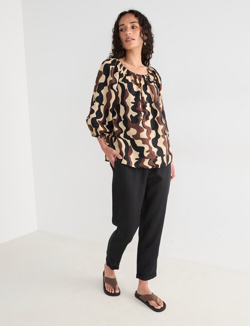 Zest Linen Peasant Top, Abstract Line product photo View 03 L