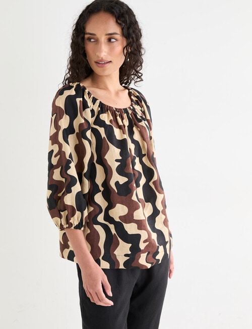 Zest Linen Peasant Top, Abstract Line product photo