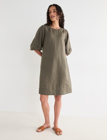 Zest Linen Balloon Sleeve Dress, Teak product photo