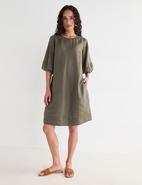 Zest Linen Balloon Sleeve Dress, Teak product photo View 03 L