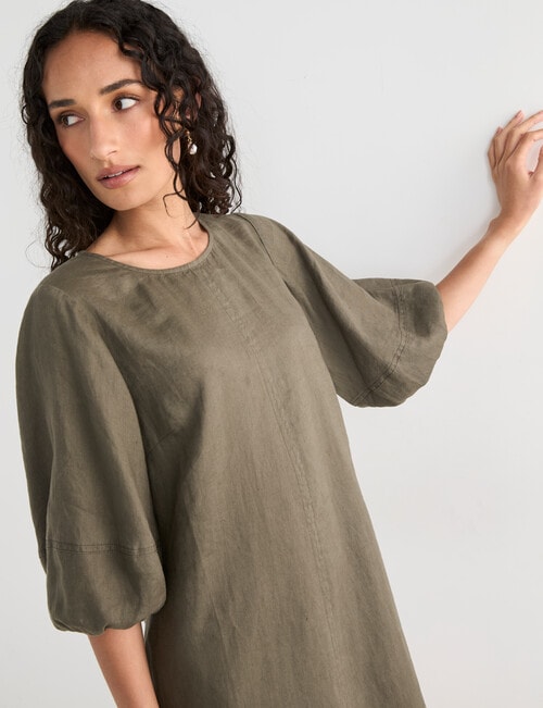 Zest Linen Balloon Sleeve Dress, Teak product photo View 05 L
