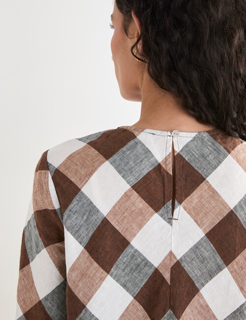 Zest Linen Bias 3/4 Sleeve Top, Chocolate Check product photo View 06 L