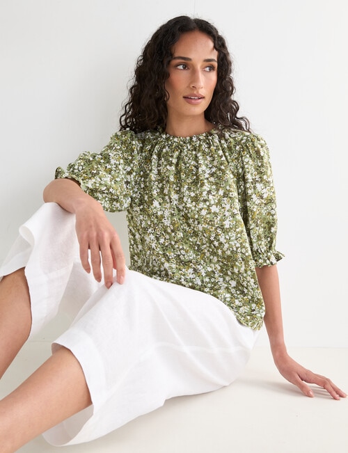 Zest Linen Frill Neck Top, Willow Floral product photo