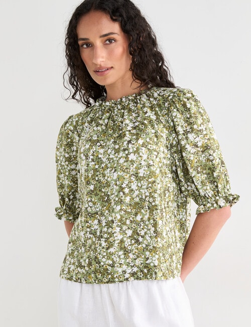 Zest Linen Frill Neck Top, Willow Floral product photo View 05 L
