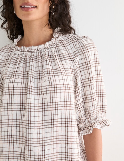 Zest Linen Frill Neck Tier Dress, Check Ivory product photo View 04 L