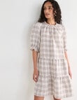 Zest Linen Frill Neck Tier Dress, Check Ivory product photo View 05 S
