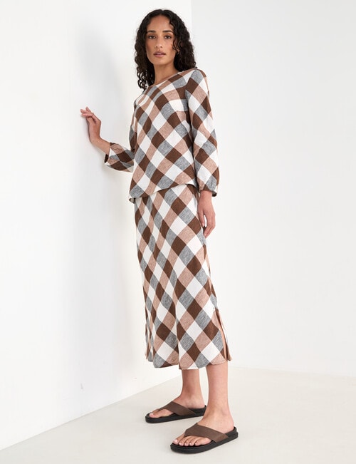 Zest Linen Bias Skirt, Chocolate Check product photo