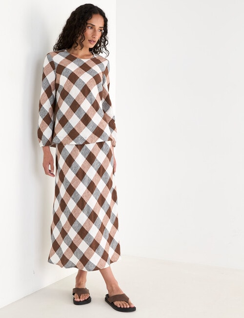 Zest Linen Bias Skirt, Chocolate Check product photo View 03 L