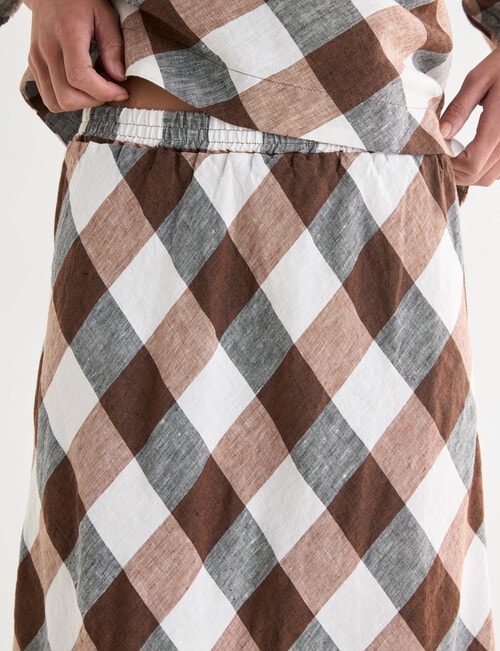 Zest Linen Bias Skirt, Chocolate Check product photo View 04 L