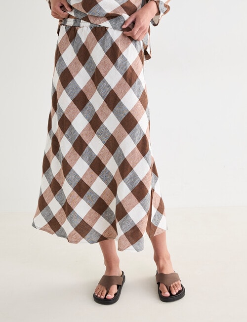 Zest Linen Bias Skirt, Chocolate Check product photo View 05 L