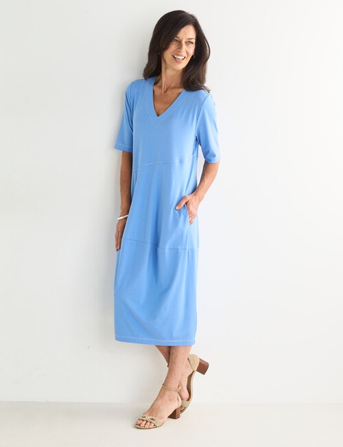 Short Sleeve Knit Dress, Blue product photo