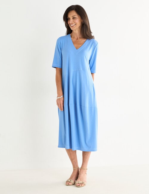 Short Sleeve Knit Dress, Blue product photo View 03 L