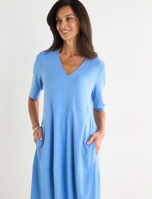 Short Sleeve Knit Dress, Blue product photo View 04 L