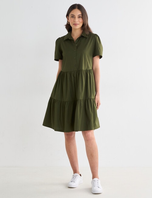 Whistle Collar Babydoll Dress, Khaki product photo View 03 L