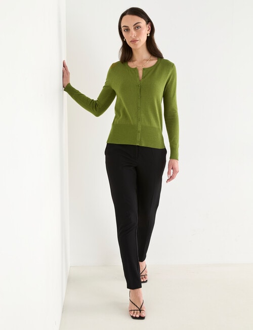 Oliver Black Long Sleeve Crew Neck Cardigan, Moss product photo View 03 L