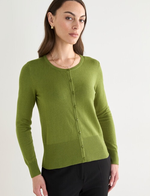 Oliver Black Long Sleeve Crew Neck Cardigan, Moss product photo View 05 L