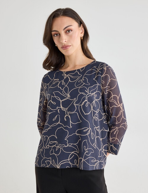 Oliver Black Double Layer Top, Outline Floral Pewter product photo View 04 L