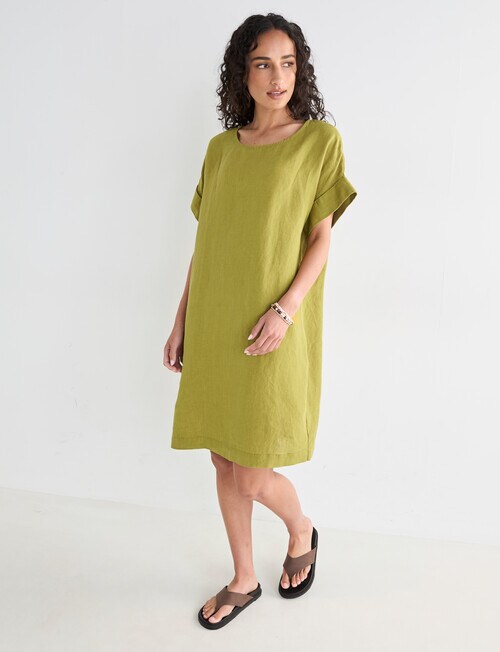 Zest Linen Turn Up Sleeve Dress, Willow - Womens Clearance