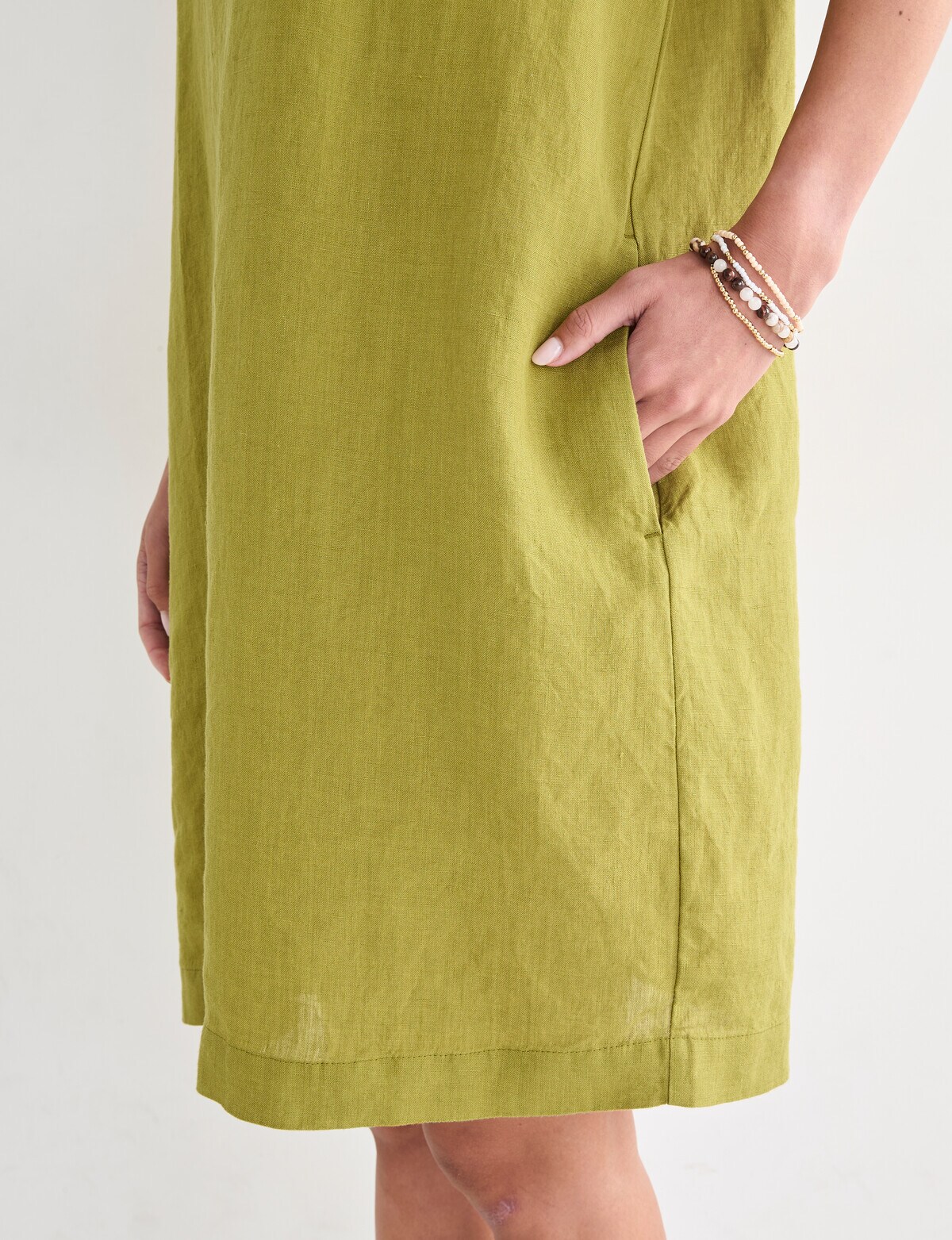 Zest Linen Turn Up Sleeve Dress, Willow - Womens Clearance