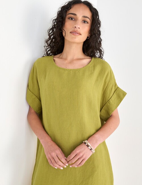 knee length dresses for ladies Aether Concept S/L Linen Midi Dress Grey / Gold main image 0
