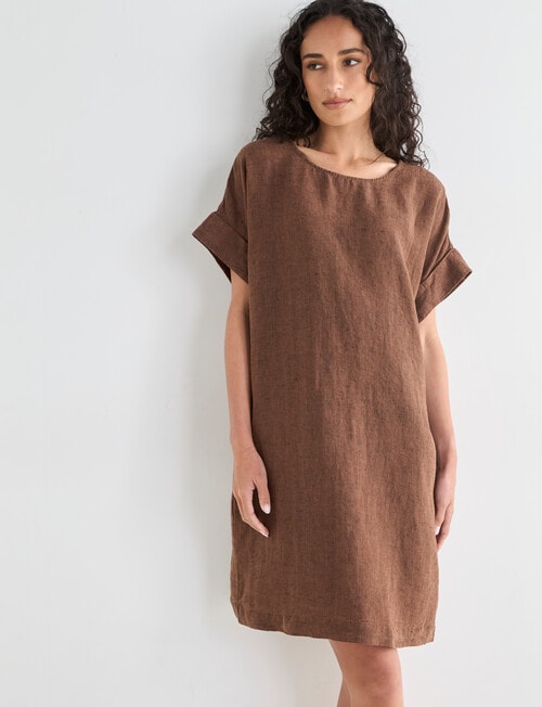short sleeve brown maxi dress Anna Wrap Linen Dress  ECOFORIA