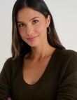 Whistle Fluffy Jumper V Neck, Olive Night product photo View 04 S