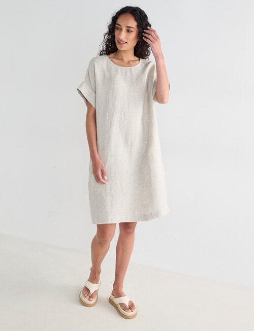 Zest Linen Turn Up Sleeve Dress, Mini Check Willow product photo