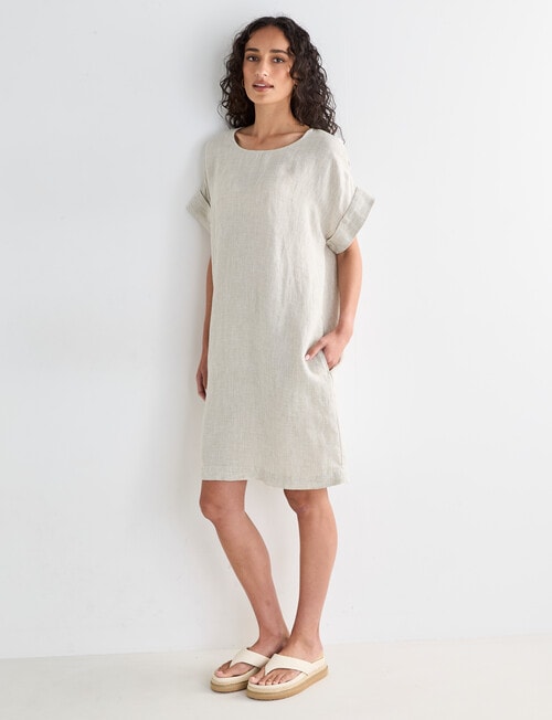 Zest Linen Turn Up Sleeve Dress, Mini Check Willow product photo View 03 L