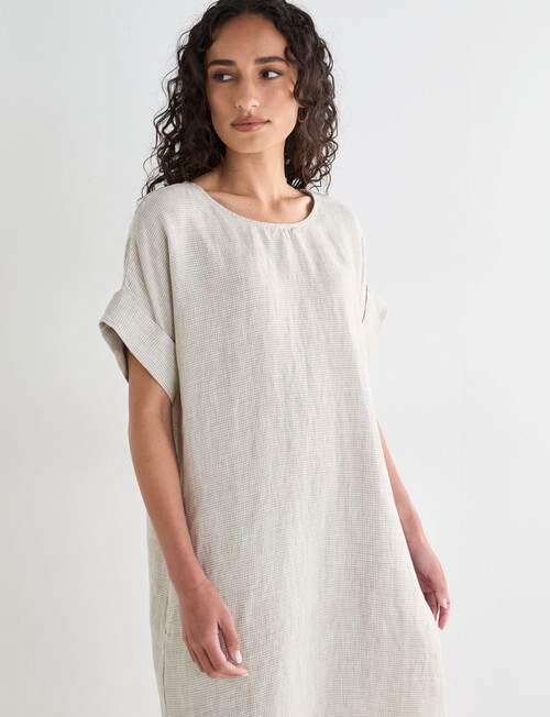 Zest Linen Turn Up Sleeve Dress, Mini Check Willow product photo View 05 L