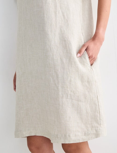 Zest Linen Turn Up Sleeve Dress, Mini Check Willow product photo View 06 L