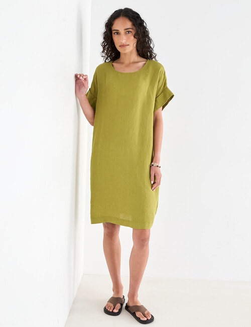 Zest Linen Turn Up Sleeve Dress, Willow product photo