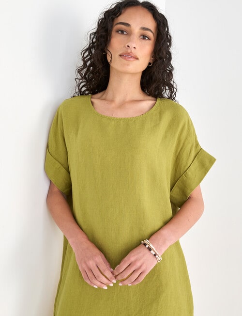 Zest Linen Turn Up Sleeve Dress, Willow product photo View 06 L